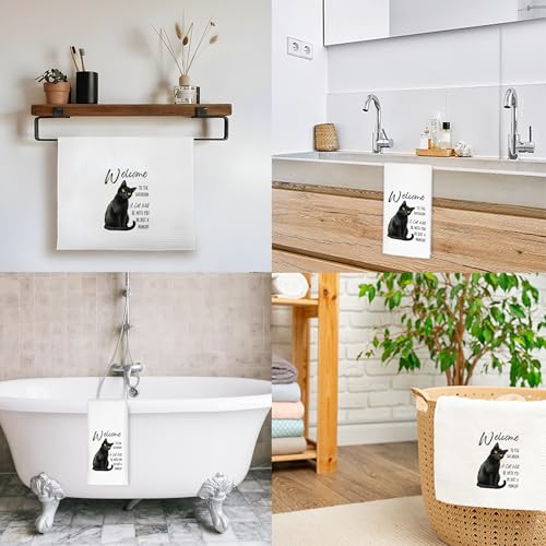 Exqcom Cat Towels-au Funny Black Cat Bathroom Hand Towels, 16x24 Inch, Decorative for Kitchen & Restroom