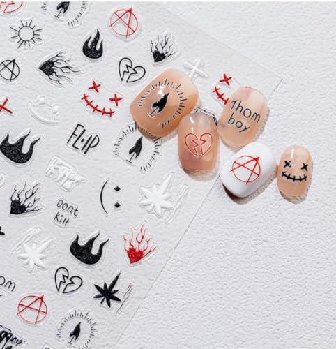 Guroenky 5D Embossed Rock Nail Art Stickers Guitar Star Decals