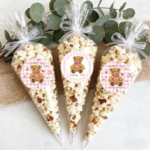 84pcs Baby Shower Thank You Stickers - Pink Bear Design, 2 Inch