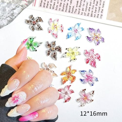 50Pcs 3D Hibiscus Flower Nail Charms Resin Spring Floral Gems