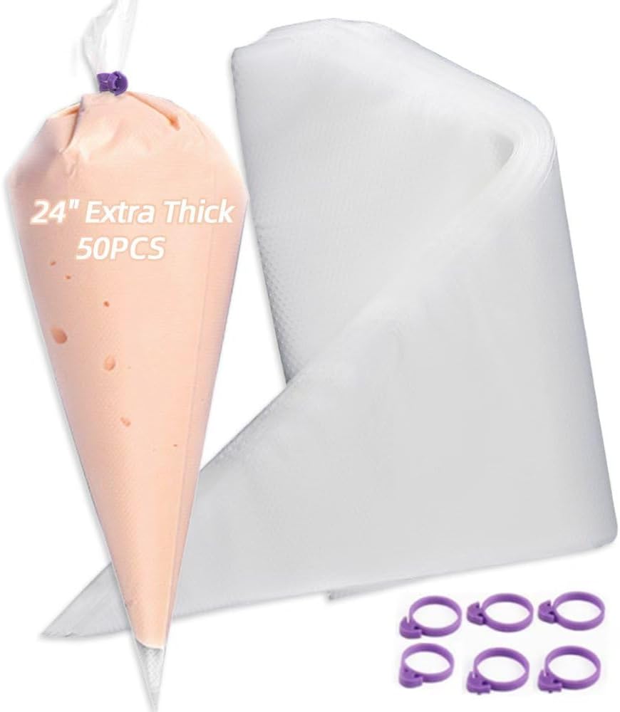 Skiennix 24-Inch Extra Large Disposable Piping Bags - 50 Pack Heavy Duty for Frosting & Cake Decorating