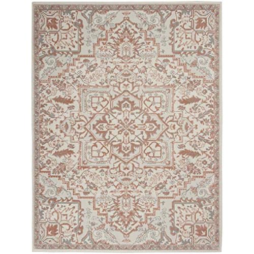 Nourison Home Elation Floral Ivory Brick 2' x 3' Area Rug, Easy Clean, Non Shedding, Bed Room, Living Room, Dining Room, Kitchen (2x3)