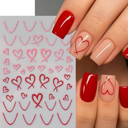 CnSybaris 3D Self-Adhesive Heart Nail Stickers Wavy Line Nail Decals