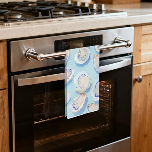 Coastal Oyster Cowgirl Kitchen Dish Towels Set of 2 - 16x24 Inch