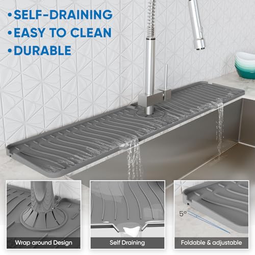 AAROO 24-Inch Silicone Kitchen Sink Faucet Splash Guard - Gray