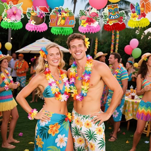 Hawaiian Luau Party Decorations - 8Pcs Honeycomb Centerpieces