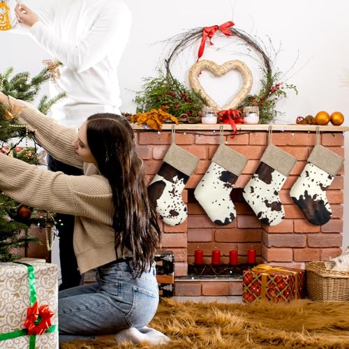 6 Pcs Large Cow Print Christmas Stockings Holiday Decor Bulk
