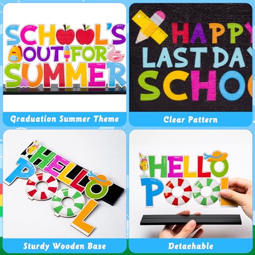 Haooryx Summer Wood Centerpieces - 3Pcs Last Day of School Decor