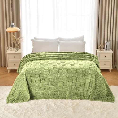 Sage Green Bunny Checkered Throw Blanket, 50"x60" - Soft & Cozy