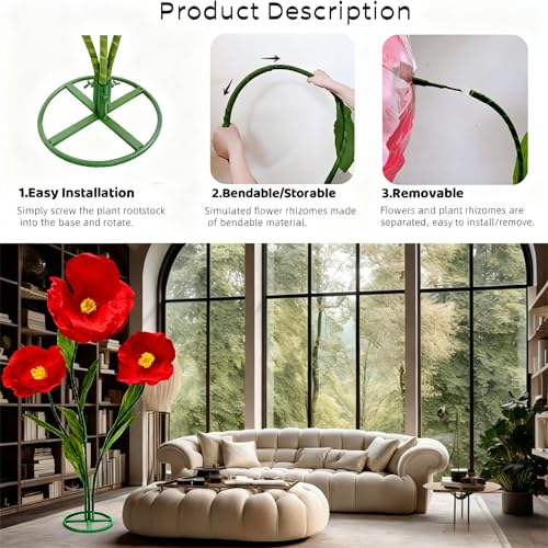 Giant Red Artificial Flower Set - 5.9 Ft Waterproof 3D Faux Flowers for Decor