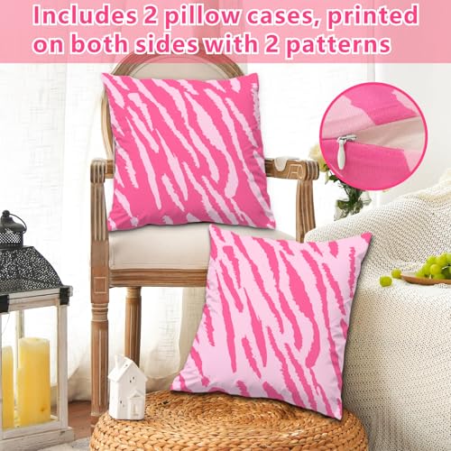 Pink Zebra Stripes Pillow Covers - Set of 2, 18x18 Inch Decorative Cases