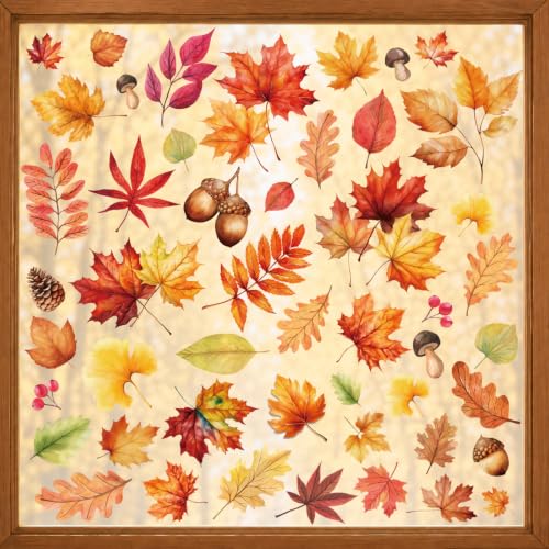 Fall Leaf Window Clings - 102 PCS Autumn Thanksgiving Stickers