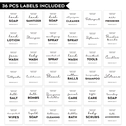 36 Waterproof Label Stickers for Bottles - Minimalist Farmhouse Design