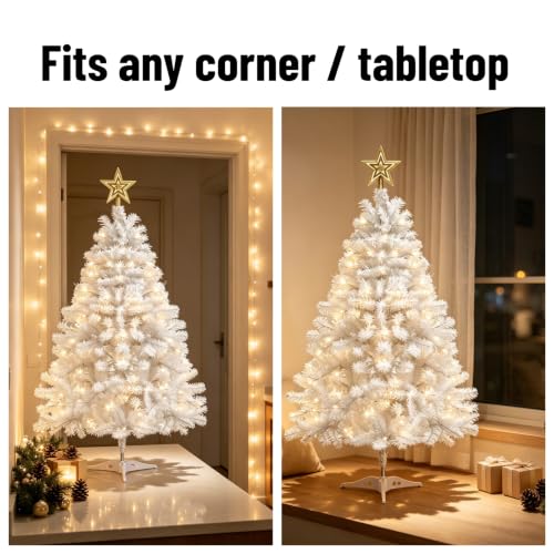 White 3ft Artificial Christmas Tree with String Lights & Stand - Small Holiday Decor