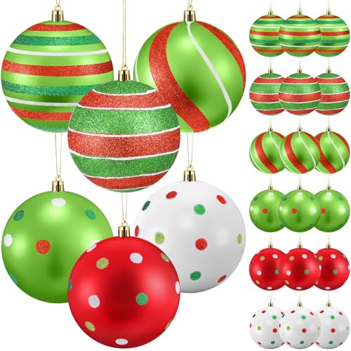 Wettarn 24 Pcs Christmas Ball Ornaments Set - 4 Inch Red Green White