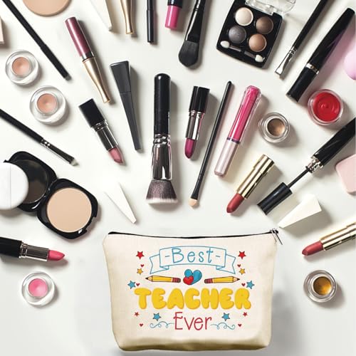 Best Teacher Ever Canvas Makeup Bag 10x7 Inch Toiletry Pouch