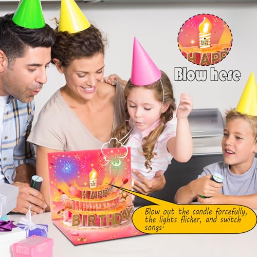 Pop Up Birthday Card for Women - Pink LED Light & Music