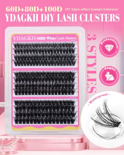 YDAGKH DIY Volume Lash Clusters Fluffy Eyelash Extensions D Curl Wispy