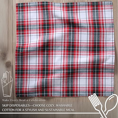 Red Plaid Tartan Cloth Napkins Set of 4 - 18x18 Inches, Cotton