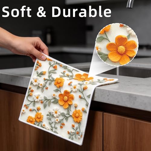 Reusable Microfiber Kitchen Dish Cloths - 6-Pack with Hanging Loops