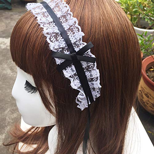 Ruffled Lace Steampunk Headband with Ribbon Knot Japanese Maid Hair Hoop