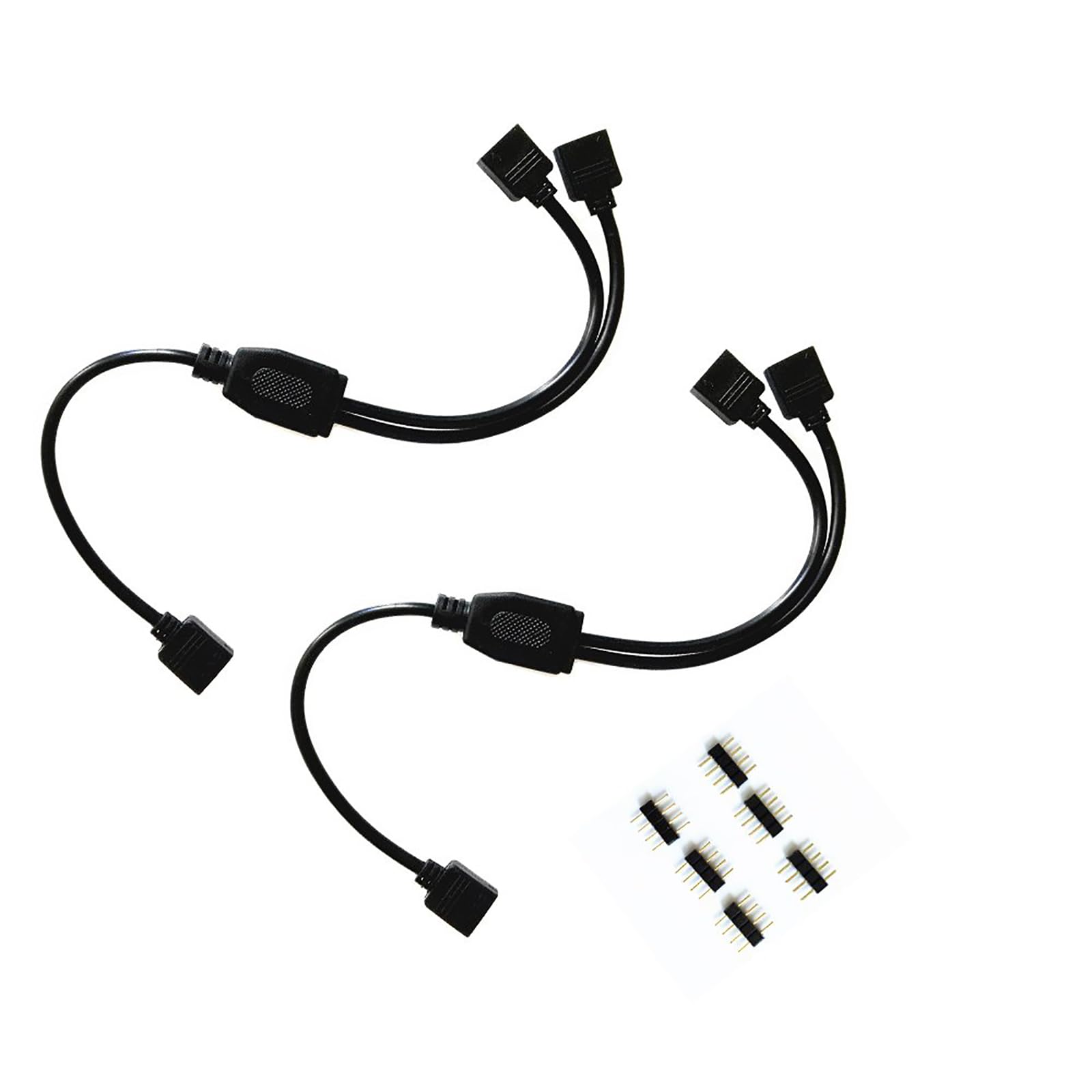 RGBZONE 2 Pack Black 4 Pins LED Splitter Cable Strip Connector 2 Way Splitter Y Splitter for 1 to 2 RGB 5050 3528 LED Light Strips with 6 x Male 4 Pin Plugs (11.8")
