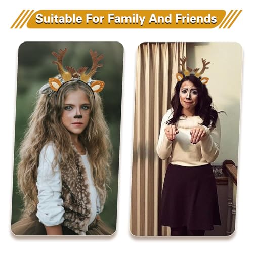 Beviliu Deer Antlers Headband - Fluffy Reindeer Ears for Christmas Costume