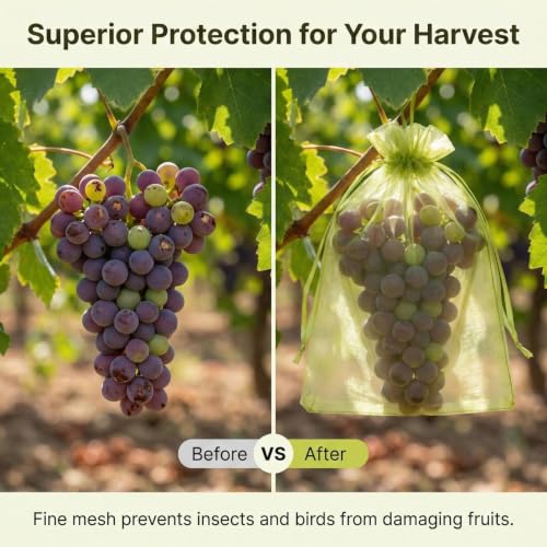Sukh 6"x8" Fruit Protection Bags - 50 Pack Organza Mesh Netting Covers