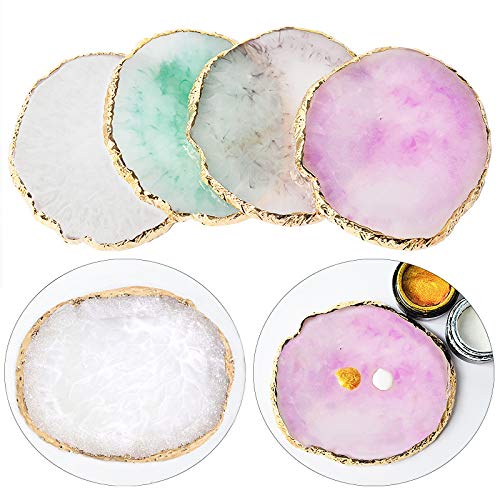 JASSINS Resin Nail Art Palette with Gold Edge - White Mixing Tray for Gel Polish and Makeup