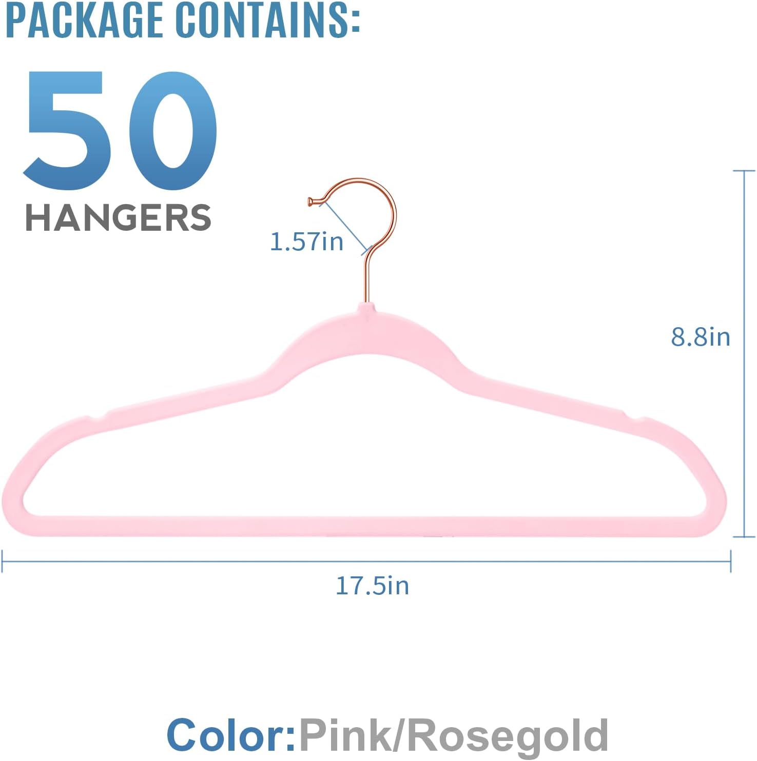 TIMMY Velvet Hangers - 50-Pack Ultra-Thin Space-Saving Suit & Coat Hangers | Heavy-Duty Pink Design