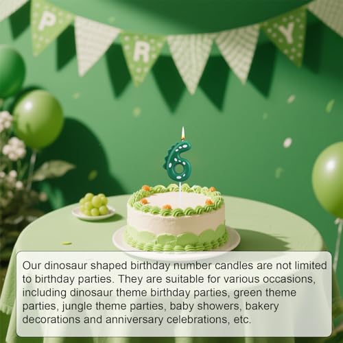 Green Dinosaur Birthday Candle - Number 6 Cake Topper for Kids