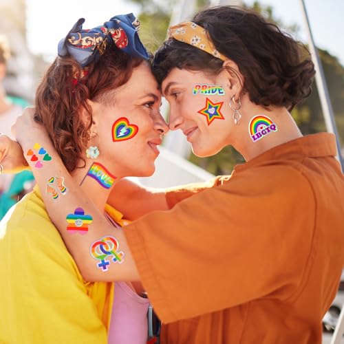Glitter Pride Temporary Tattoos 120 Pcs LGBT Rainbow Metallic Fake Tattoos