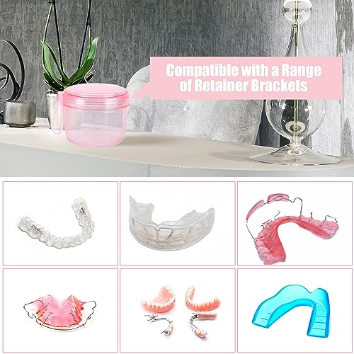 DIDATOOL Leak-Proof Denture Bath Case - Transparent Pink Storage Cup