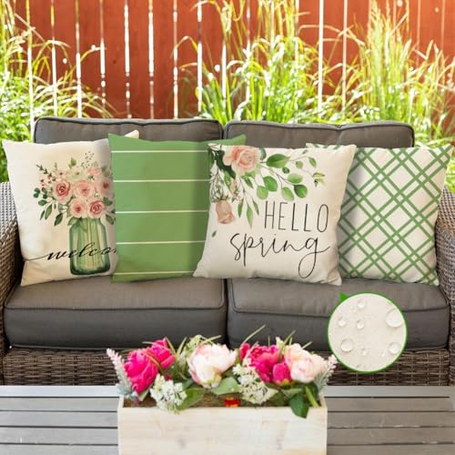 RABUSOFA Waterproof Spring Pillow Covers 18x18 Inch Set of 4