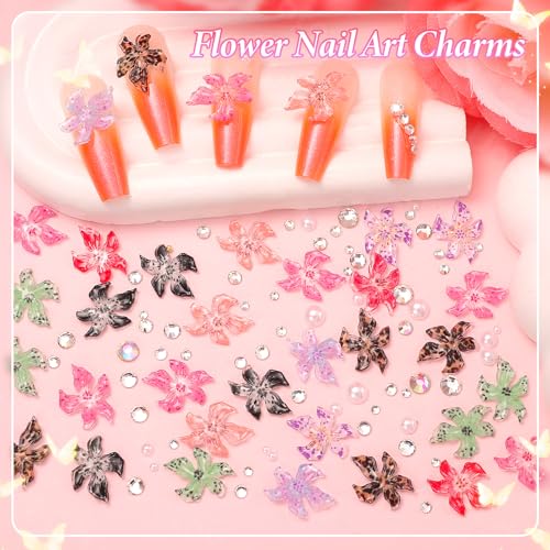 3D Hawaii Flower Nail Charms and Rhinestones Hibiscus Nail Art Kit
