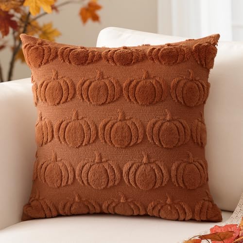 Artscope Rust Pumpkin Fall Pillow Covers 18x18, Set of 2 Faux Fur