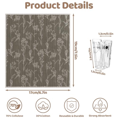 Needbrock 6-Pack Swedish Dishcloths - Black-Brown Pattern with Storage Clips