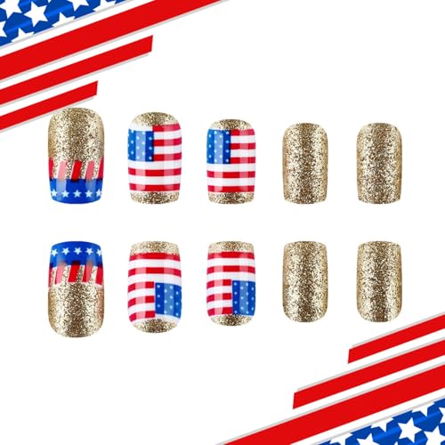 American Flag Press on Nails Medium Square 4th of July False Nails