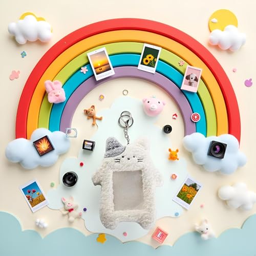 Zhuluck White Cute Plush Photocard Holder Keychain Cartoon Animal Photo Sleeve