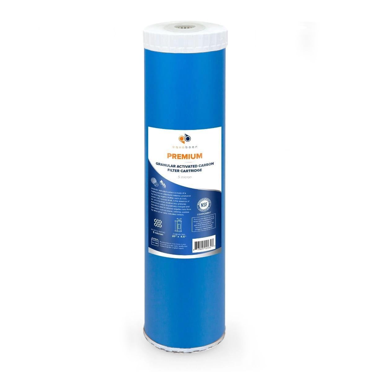 Aquaboon 5 Micron 20 x 4.5 Whole House Water Filter Replacement Cartridge Set: Sediment, GAC & Carbon Filters for 3-Stage Water Filtration System 1 Pack