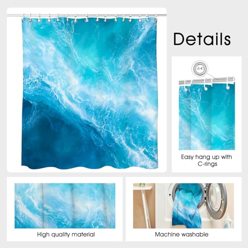 Mocsicka Blue Marble Ocean Shower Curtain, 71x71 Inch Coastal Beach Decor
