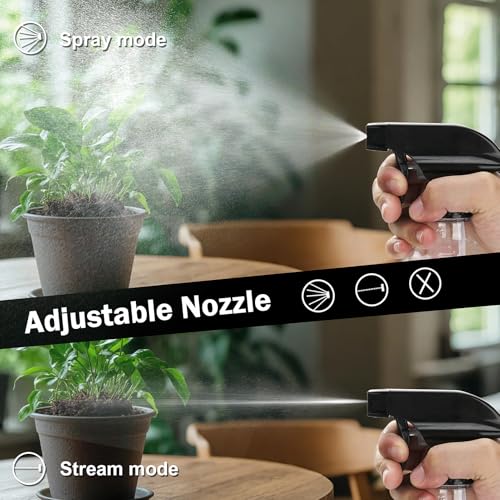 Hethyo 12oz Plastic Spray Bottle, Adjustable Mist and Stream Refillable