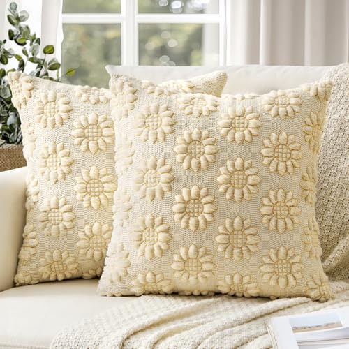 Sunflower Pillow Covers Set of 2 | 18x18 Soft Plush Decorative Cushion Covers