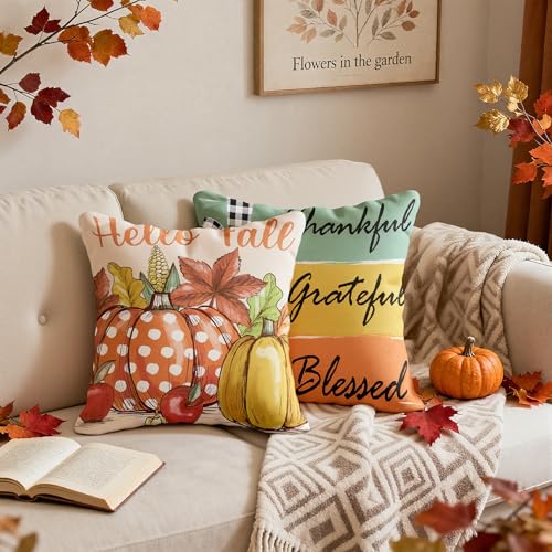 OHOME Fall Orange Pillow Covers 18x18 Inch - Thanksgiving Decor for Couch & Home