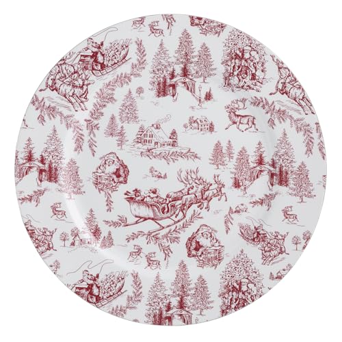 Christmas Toile Charger Plate - Red and White 13-Inch Round Holiday Decor