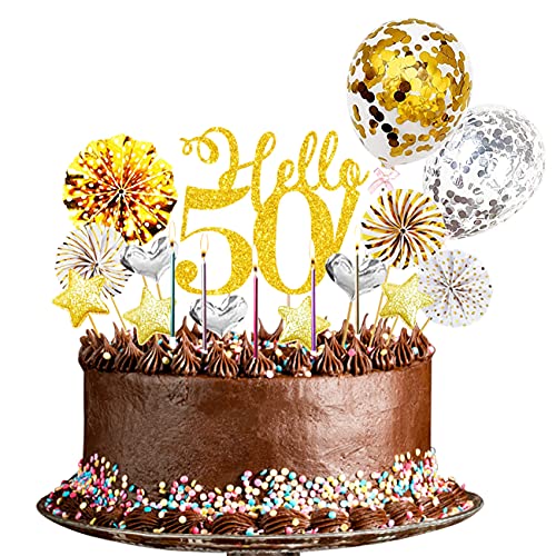 Gold 50th Birthday Cake Topper Set - 19pcs Decorations for Men & Women