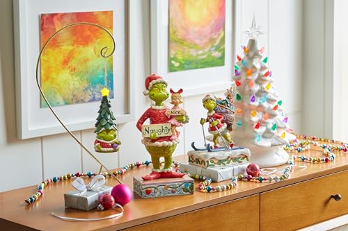 Christmas Grinch Figurine with Skiing & Toy Bag - Handcrafted Holiday Decor