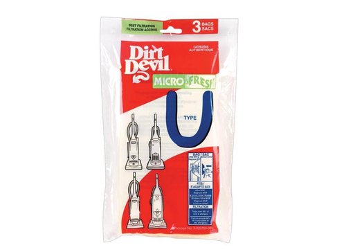 Dirt Devil Microfresh Vacuum Cleaner Bags for Ultra MVP, Magnum MVP and Swivel Glide Vacs, Pack of 3, White, Type U, Part # 3920750001, Dirt Devil Vacuum Bags Refill