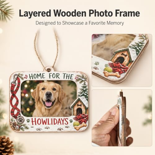 Dog Christmas Ornament Wooden Pet Photo Frame Pet Pictures - Holiday Gift