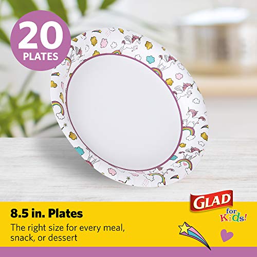Glad for Kids Unicorn Disposable Paper Plates, 8.5 Inch, 120 Count